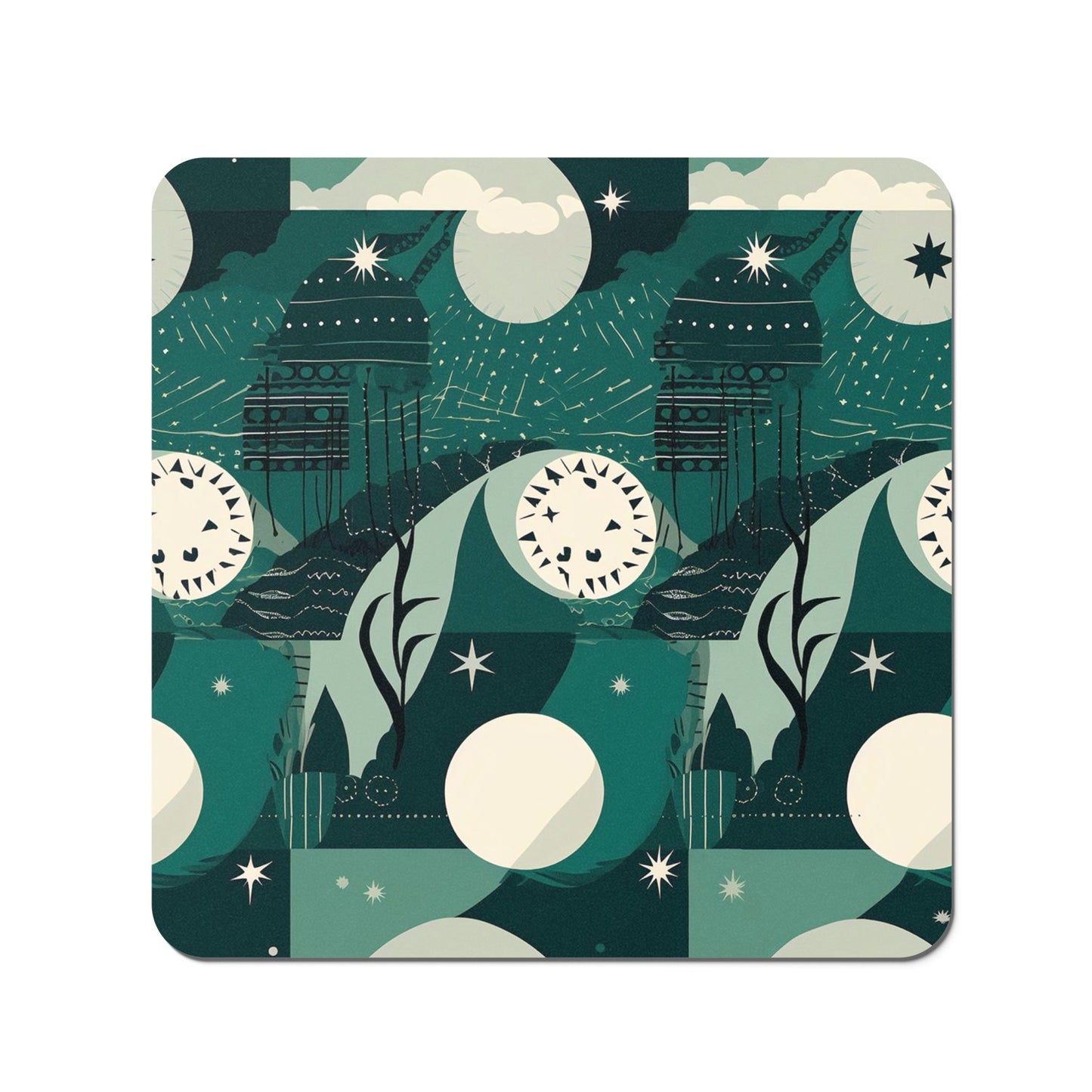 Abstact Green Cream Moon and Stars Coasters