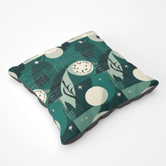 Abstact Green Cream Moon And Stars Floor Cushion