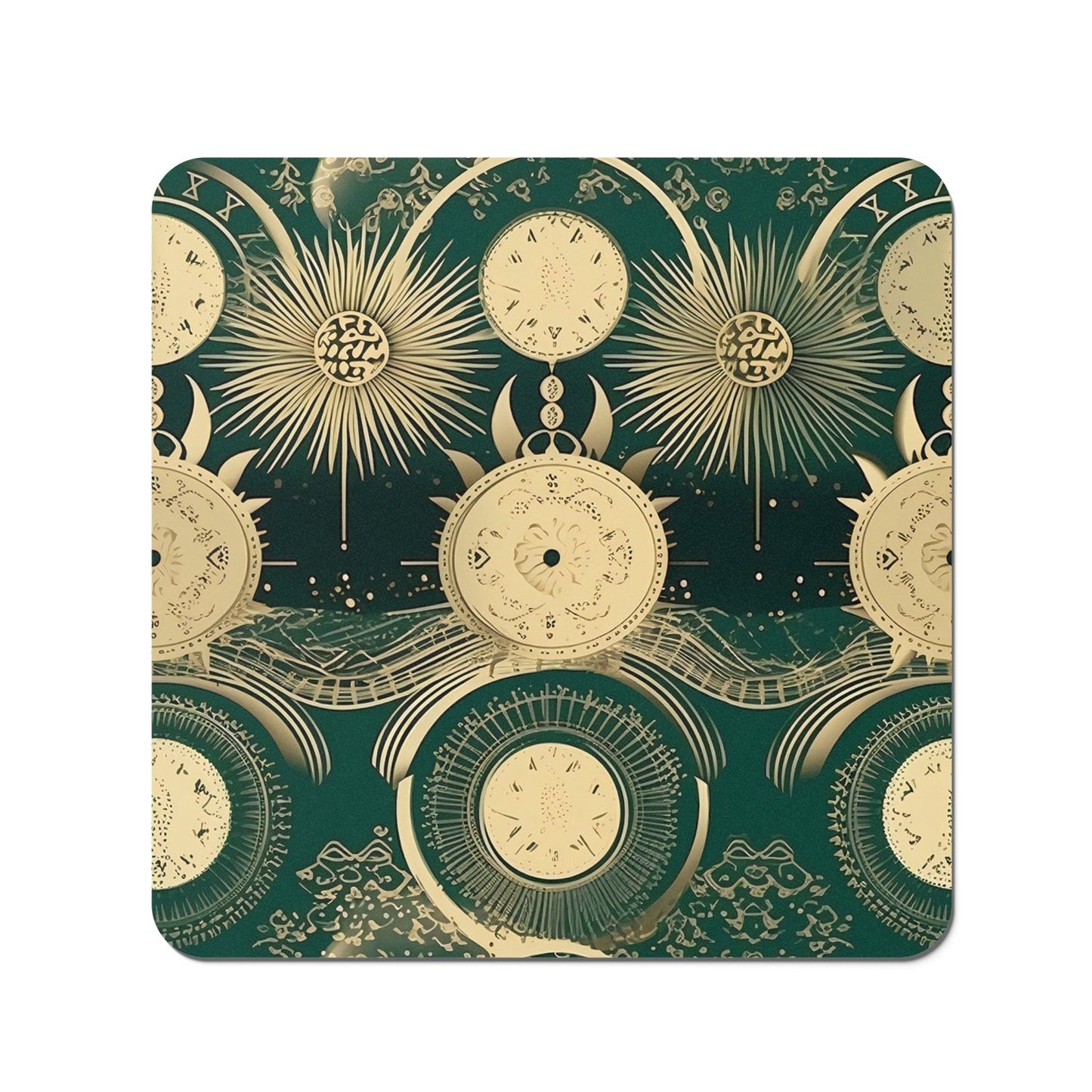 Green Moon and Sun Abstract Pattern Coasters