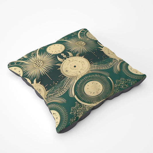 Green Moon And Sun Abstract Pattern Floor Cushion