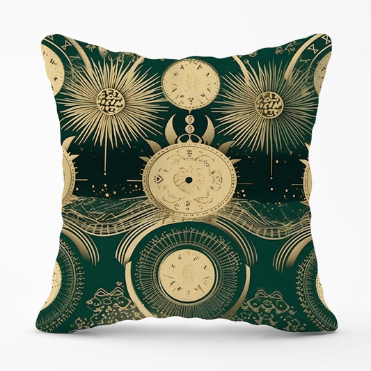 Green Moon and Sun Abstract Pattern Outdoor Cushion