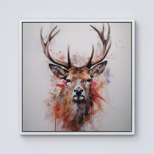 Watercolour Splashart Stag Face Framed Canvas