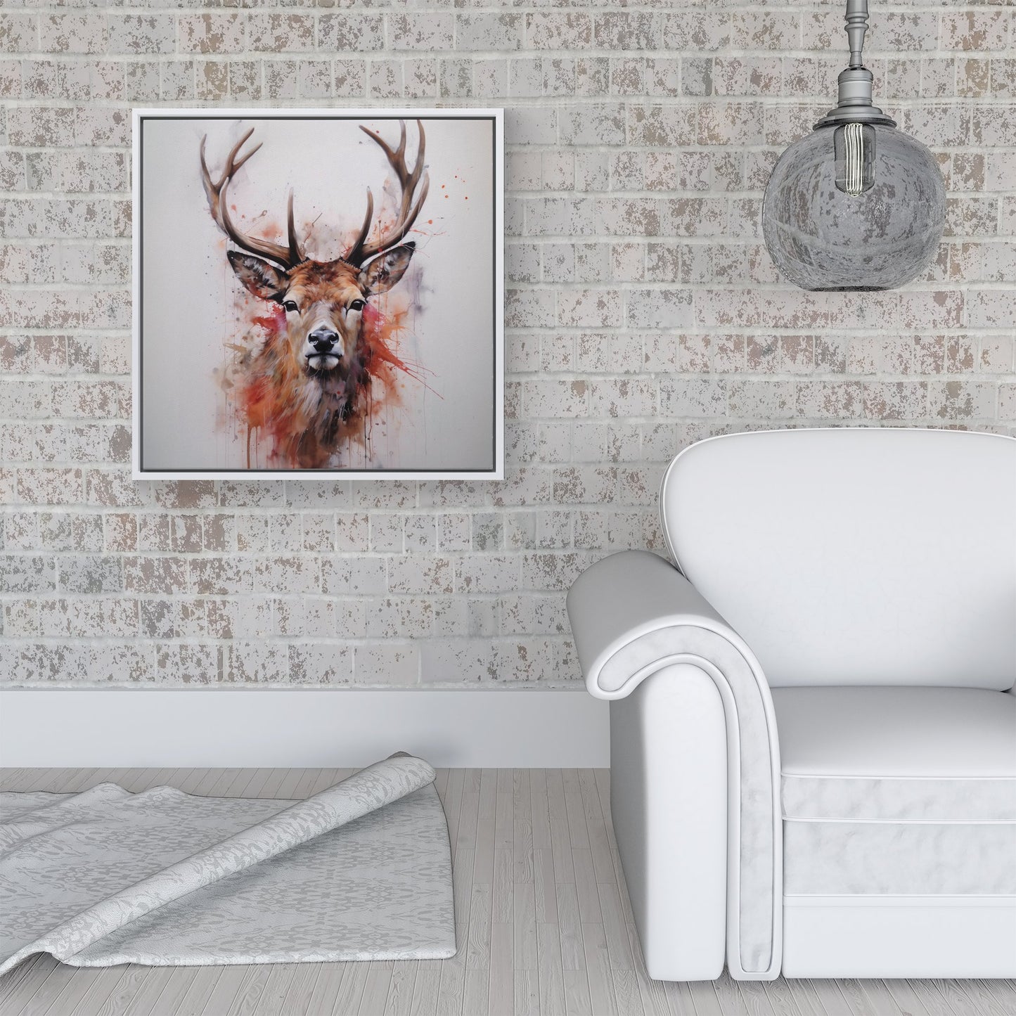 Watercolour Splashart Stag Face Framed Canvas