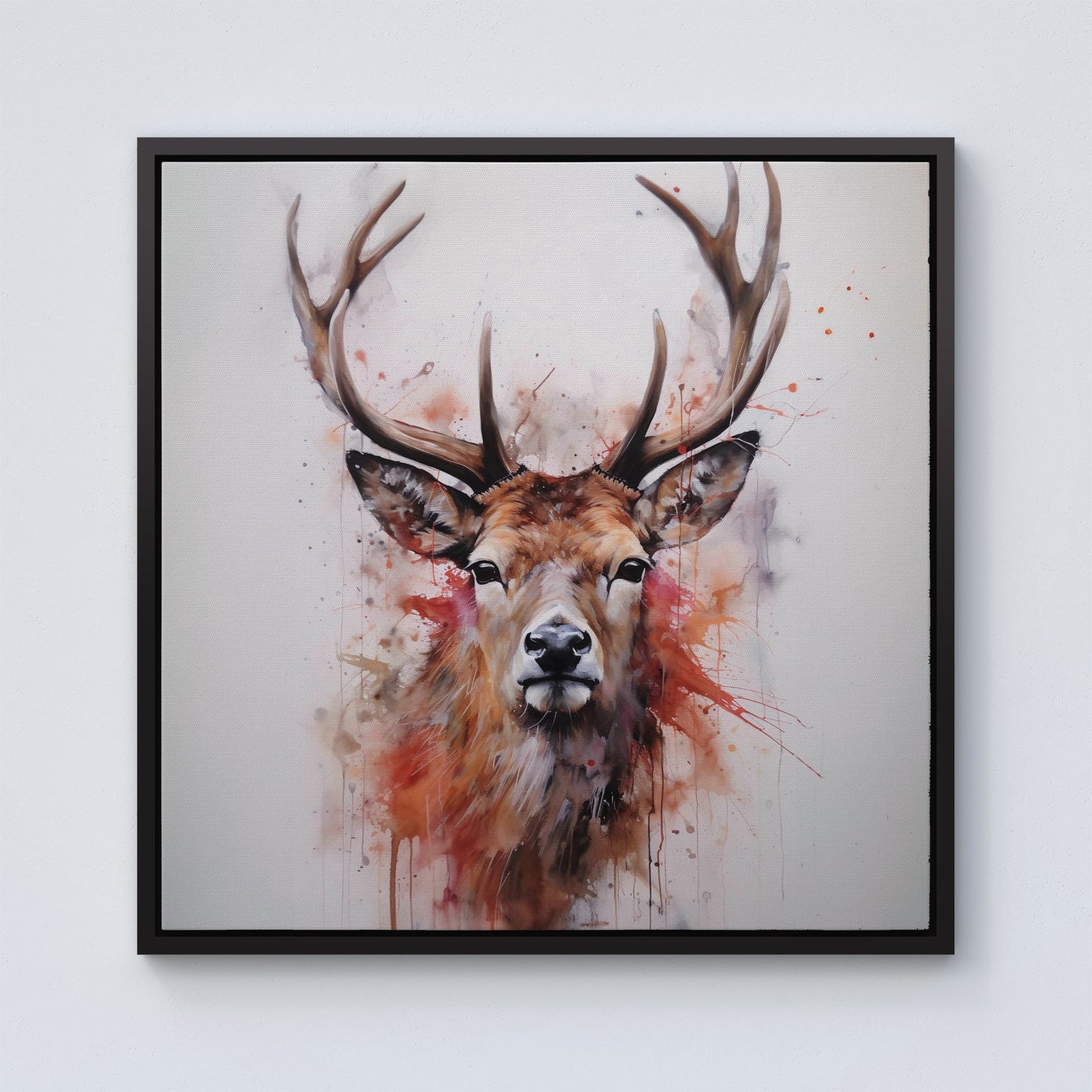 Watercolour Splashart Stag Face Framed Canvas