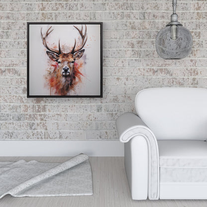 Watercolour Splashart Stag Face Framed Canvas