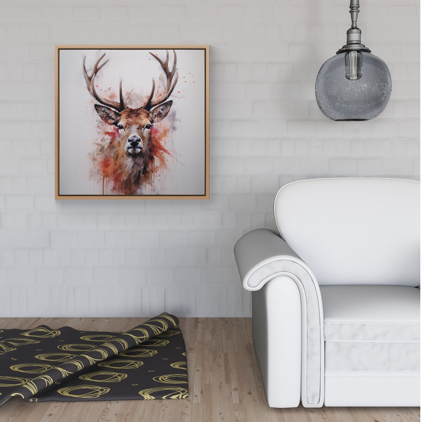 Watercolour Splashart Stag Face Framed Canvas