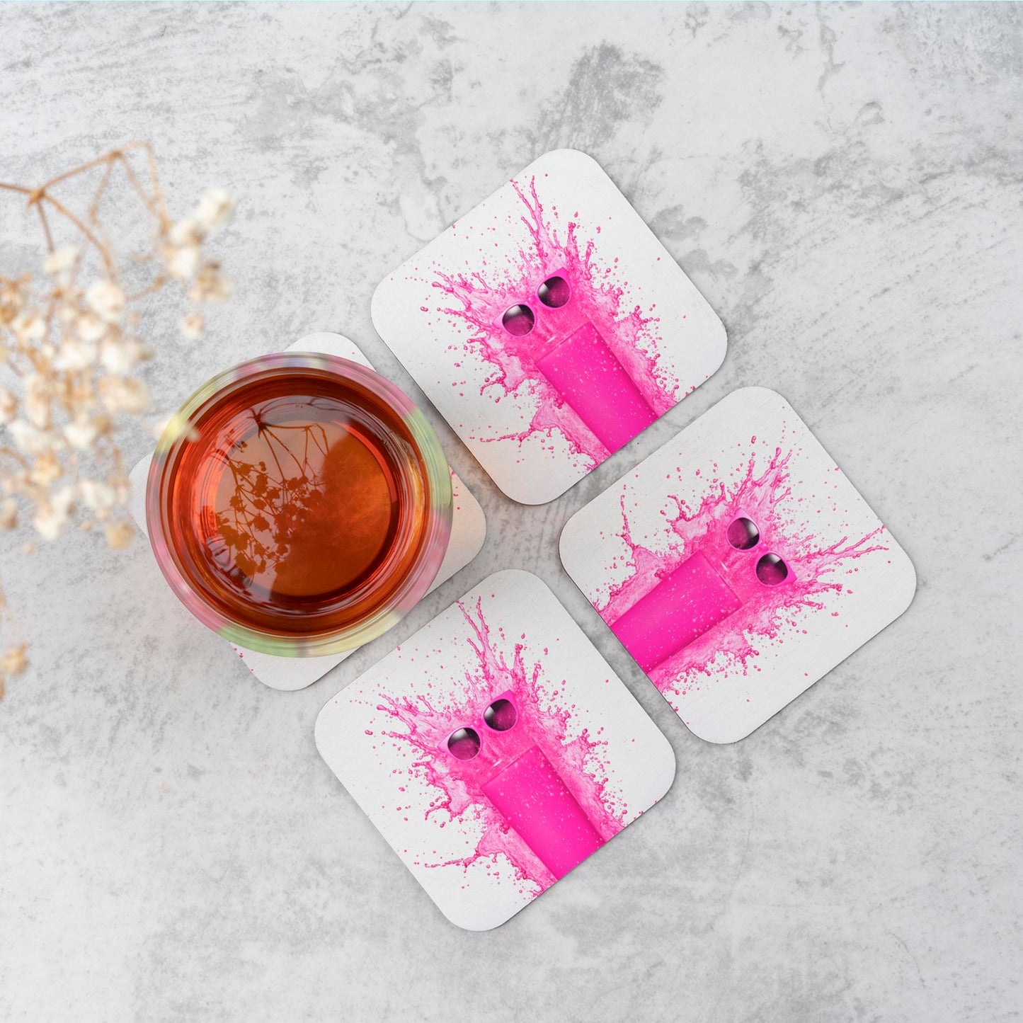 Pink Splashart Glass Coasters