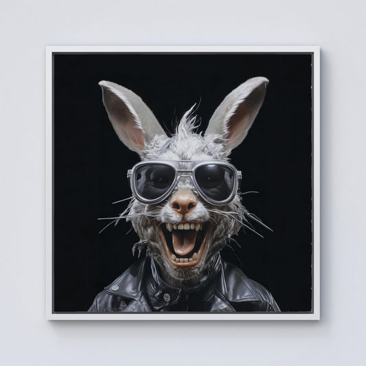 Funky Rabbit Face Framed Canvas