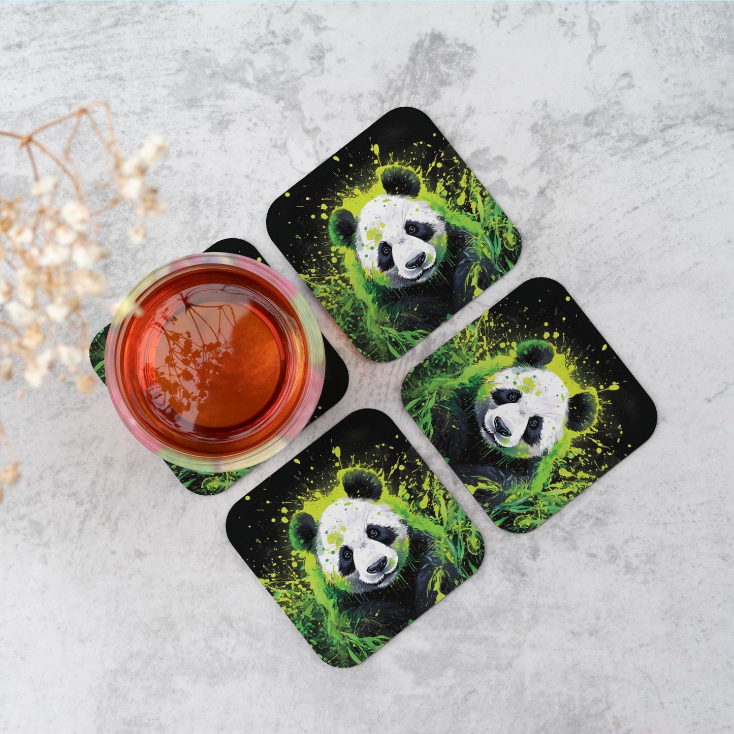 Green Splashart Panda Face Coasters