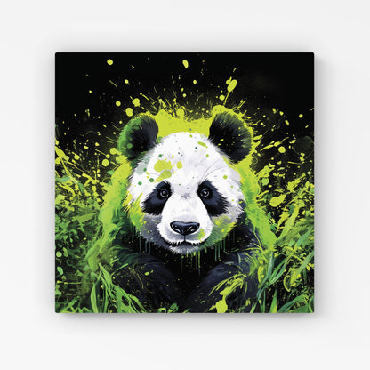 Green Splashart Panda Face Canvas