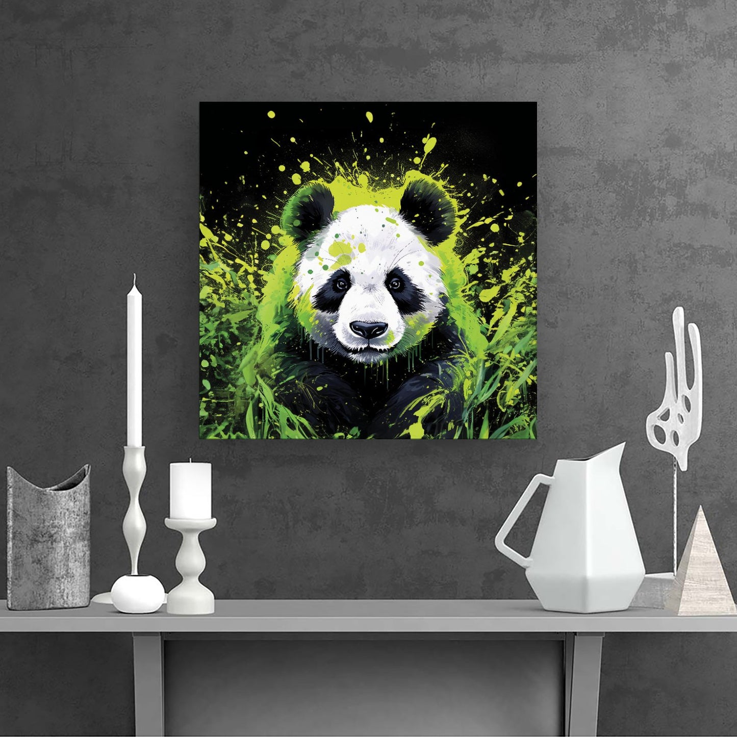 Green Splashart Panda Face Canvas