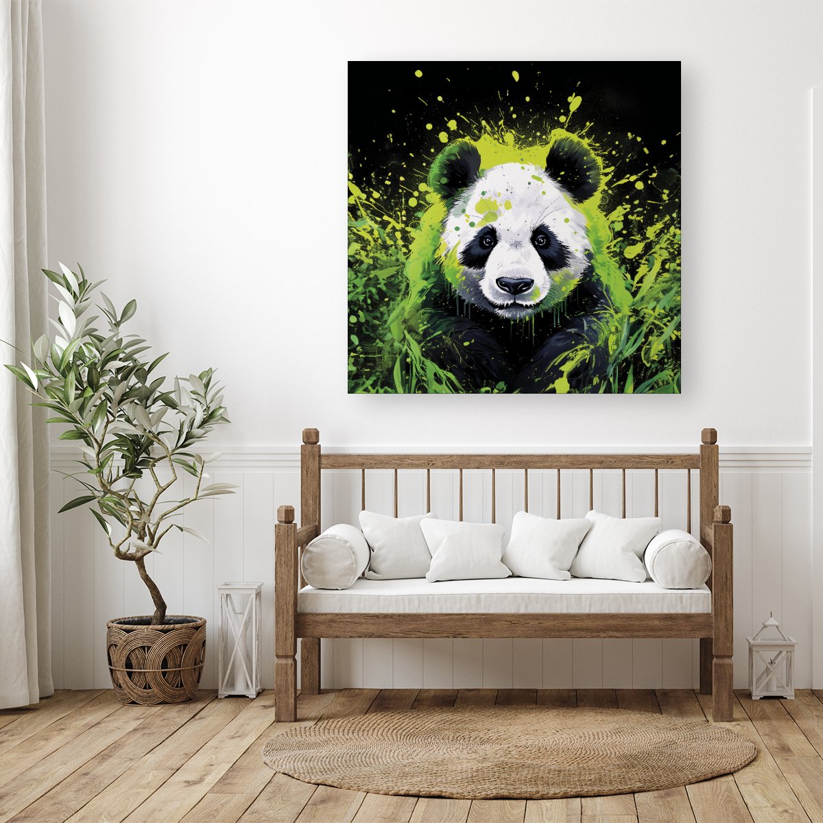 Green Splashart Panda Face Canvas