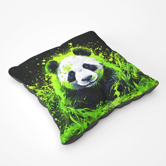 Green Splashart Panda Face Floor Cushion