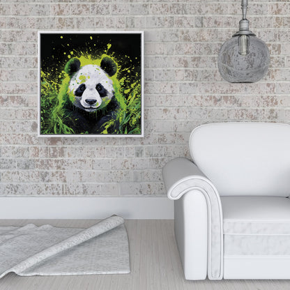 Green Splashart Panda Face Framed Canvas