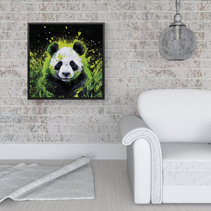 Green Splashart Panda Face Framed Canvas