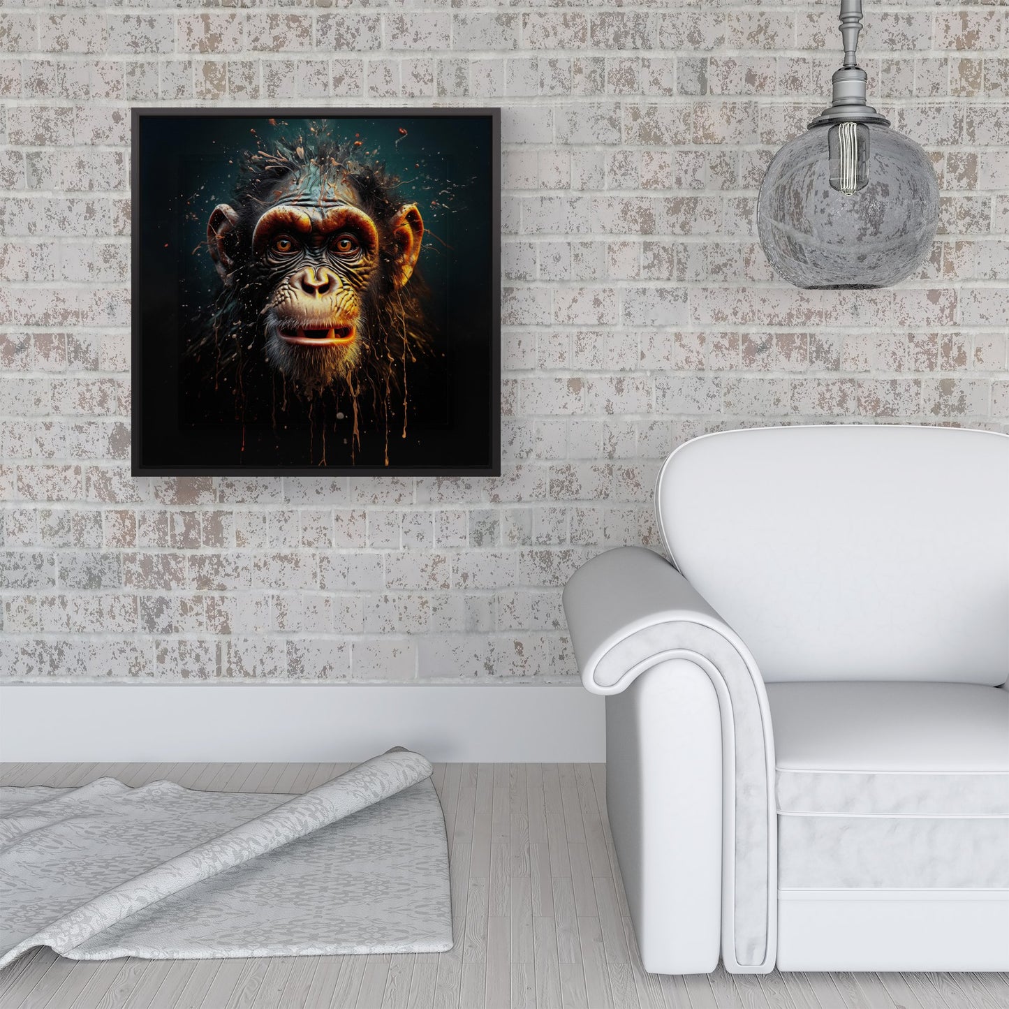 Splashart Monkey Face Framed Canvas