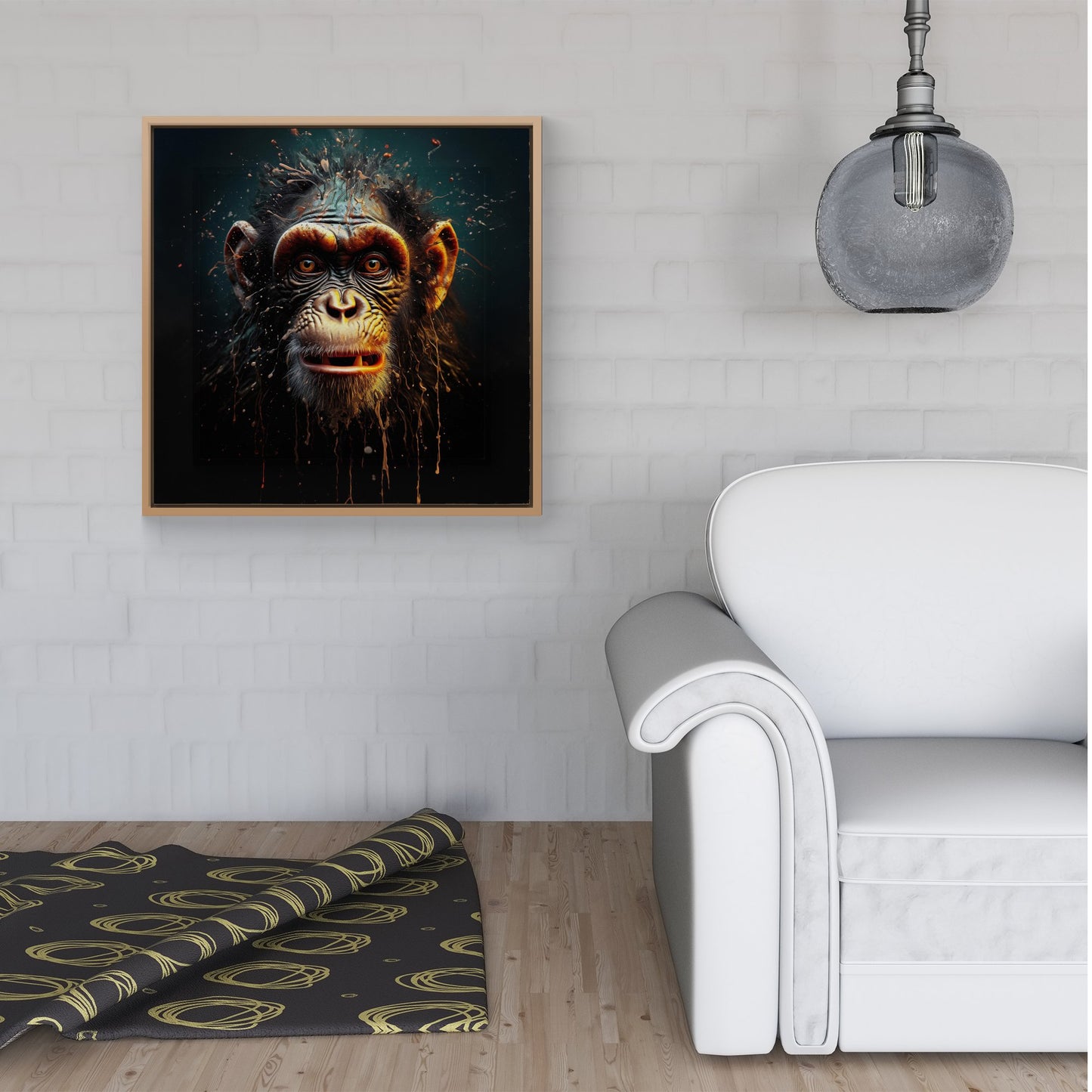 Splashart Monkey Face Framed Canvas