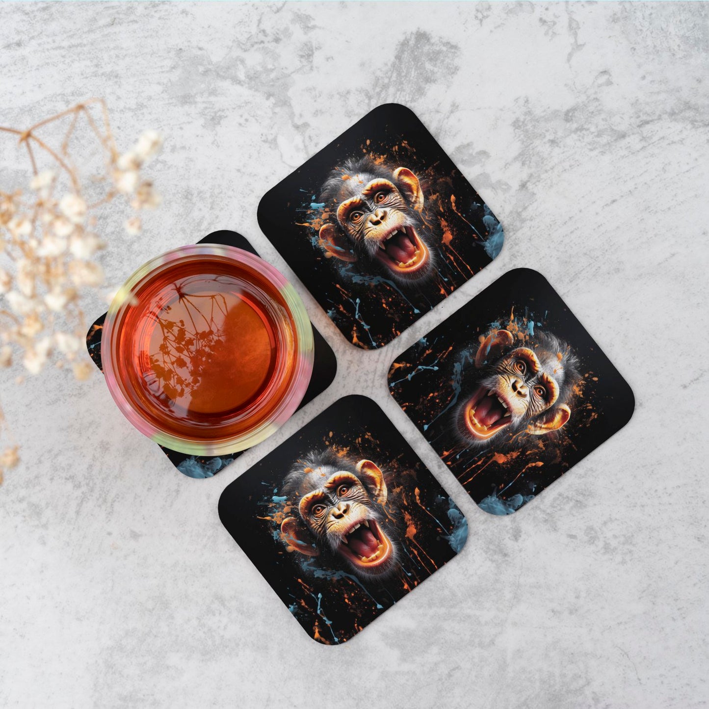 Monkey Face Splashart Coasters