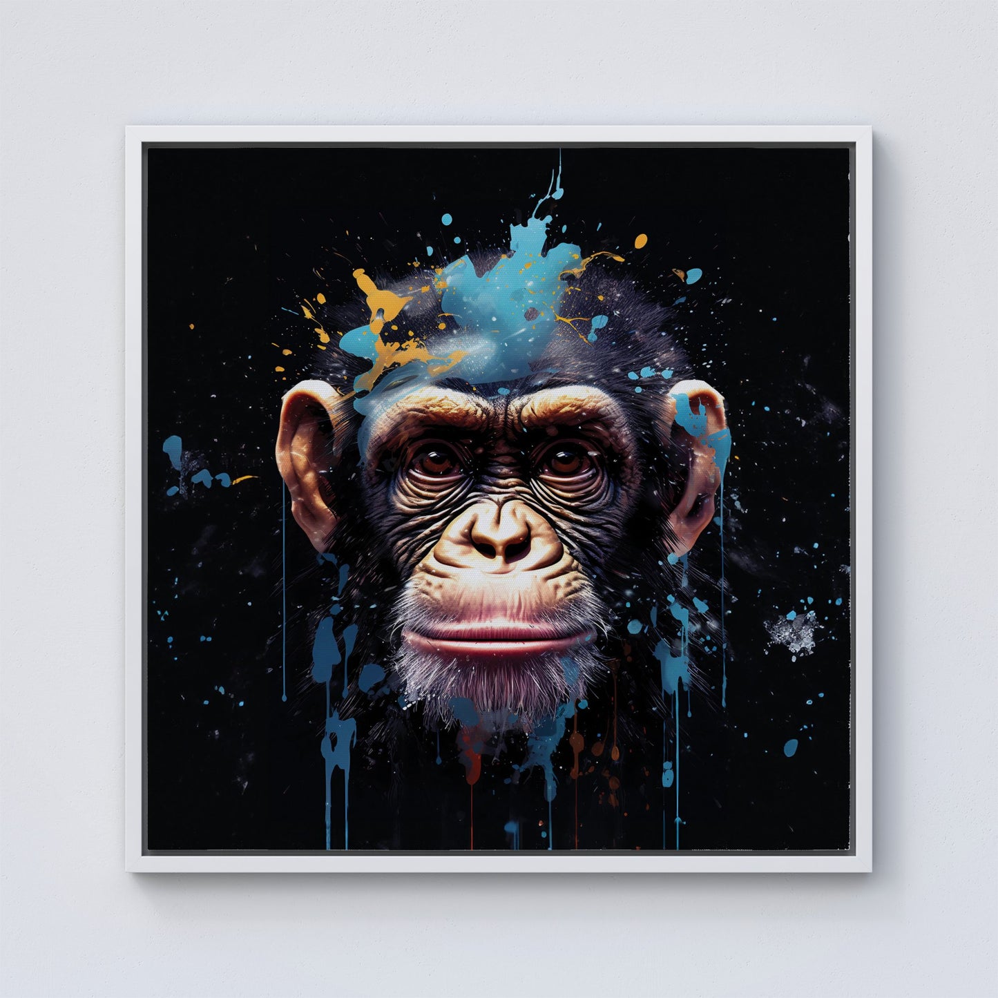 Monkey Face Splashart with Blue Framed Canvas