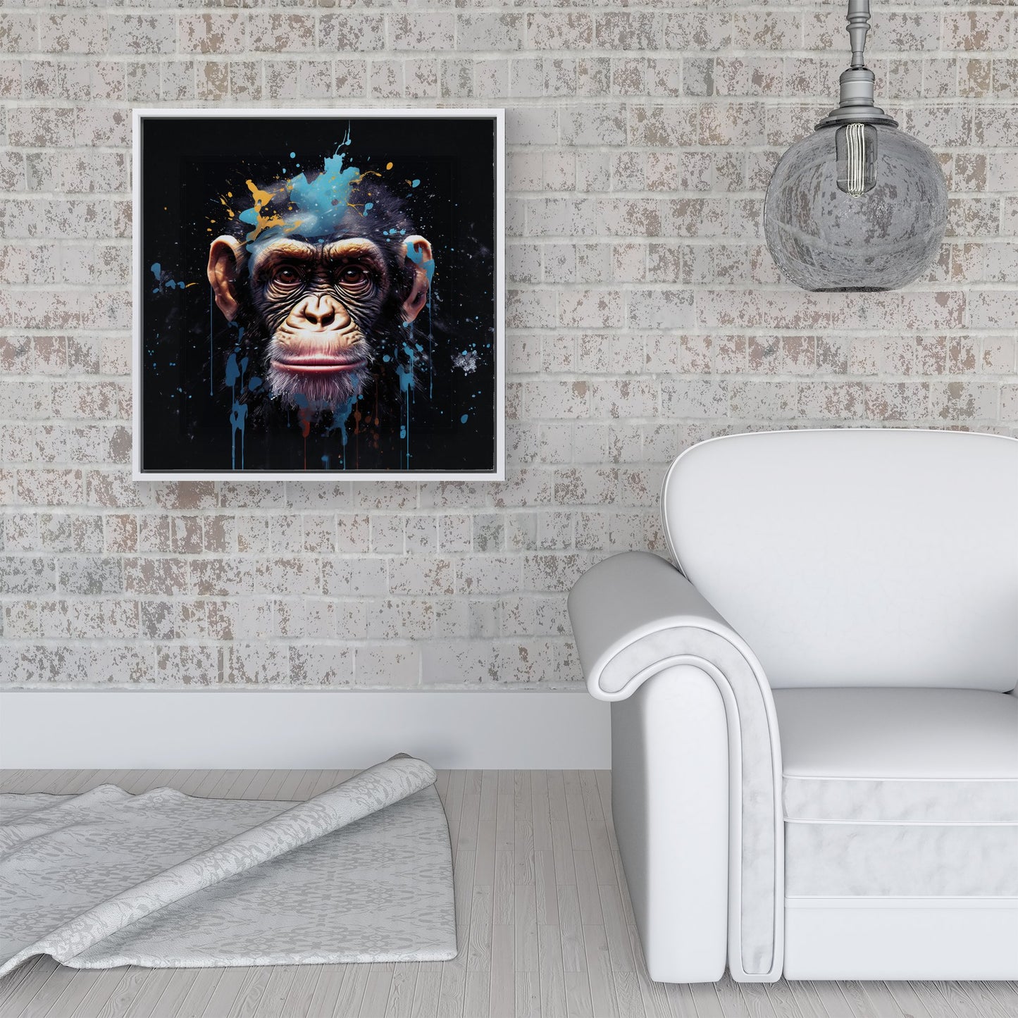 Monkey Face Splashart with Blue Framed Canvas