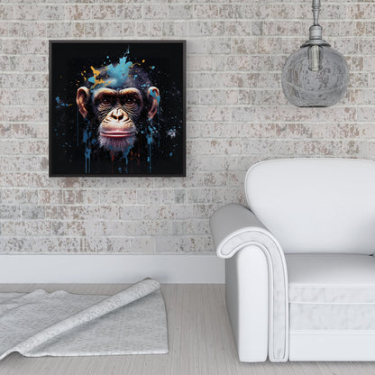 Monkey Face Splashart with Blue Framed Canvas