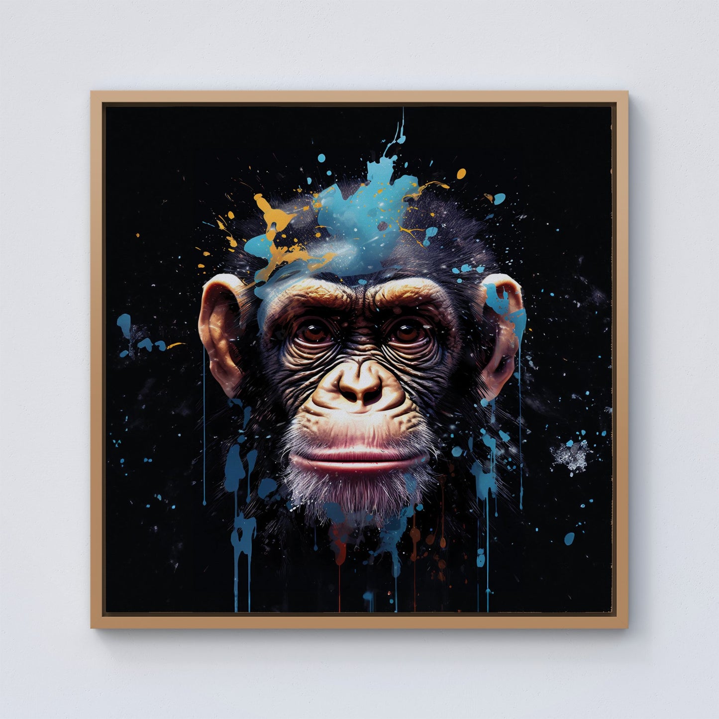 Monkey Face Splashart with Blue Framed Canvas