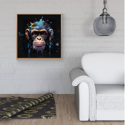 Monkey Face Splashart with Blue Framed Canvas