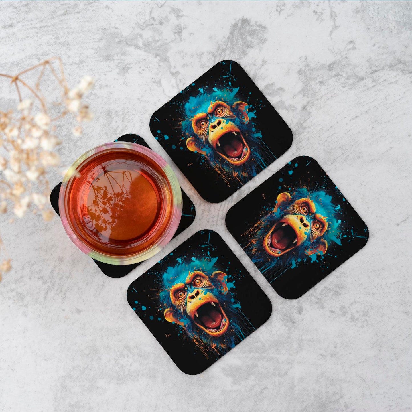 Crazy Monkey face Splashart Coasters