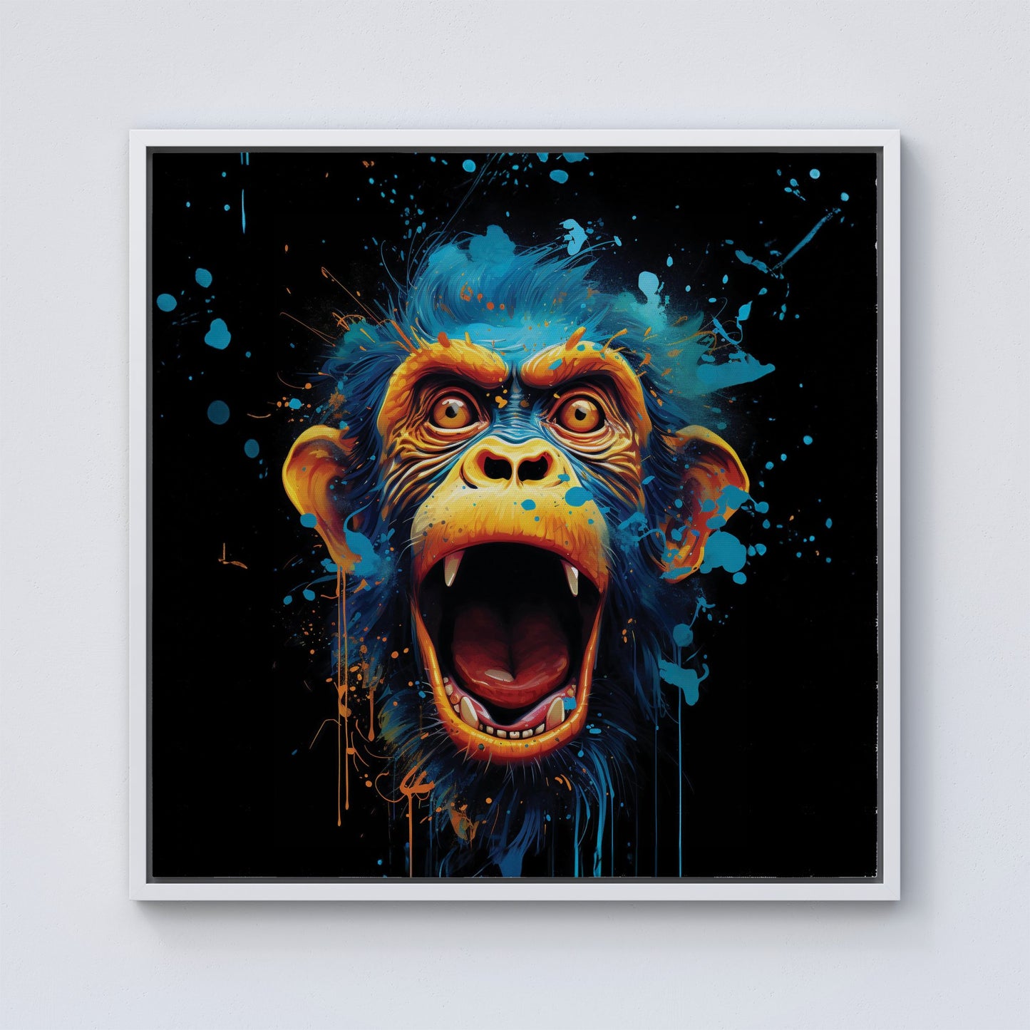 Crazy Monkey face Splashart Framed Canvas