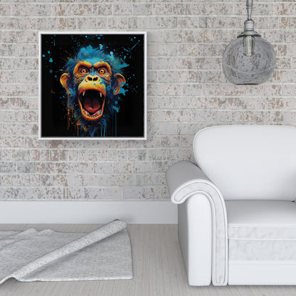 Crazy Monkey face Splashart Framed Canvas