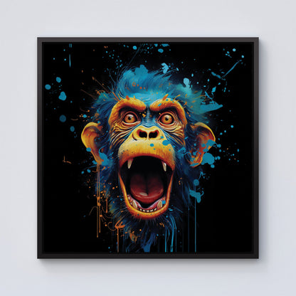 Crazy Monkey face Splashart Framed Canvas