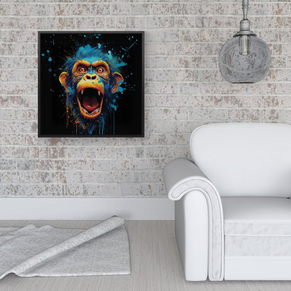 Crazy Monkey face Splashart Framed Canvas