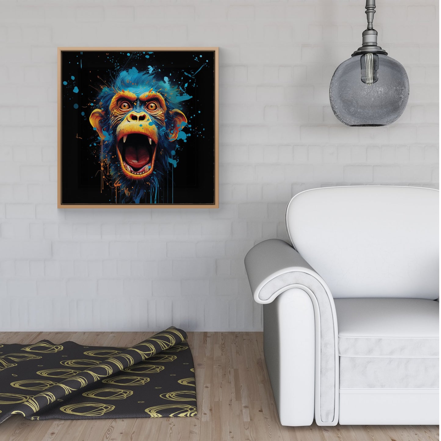 Crazy Monkey face Splashart Framed Canvas