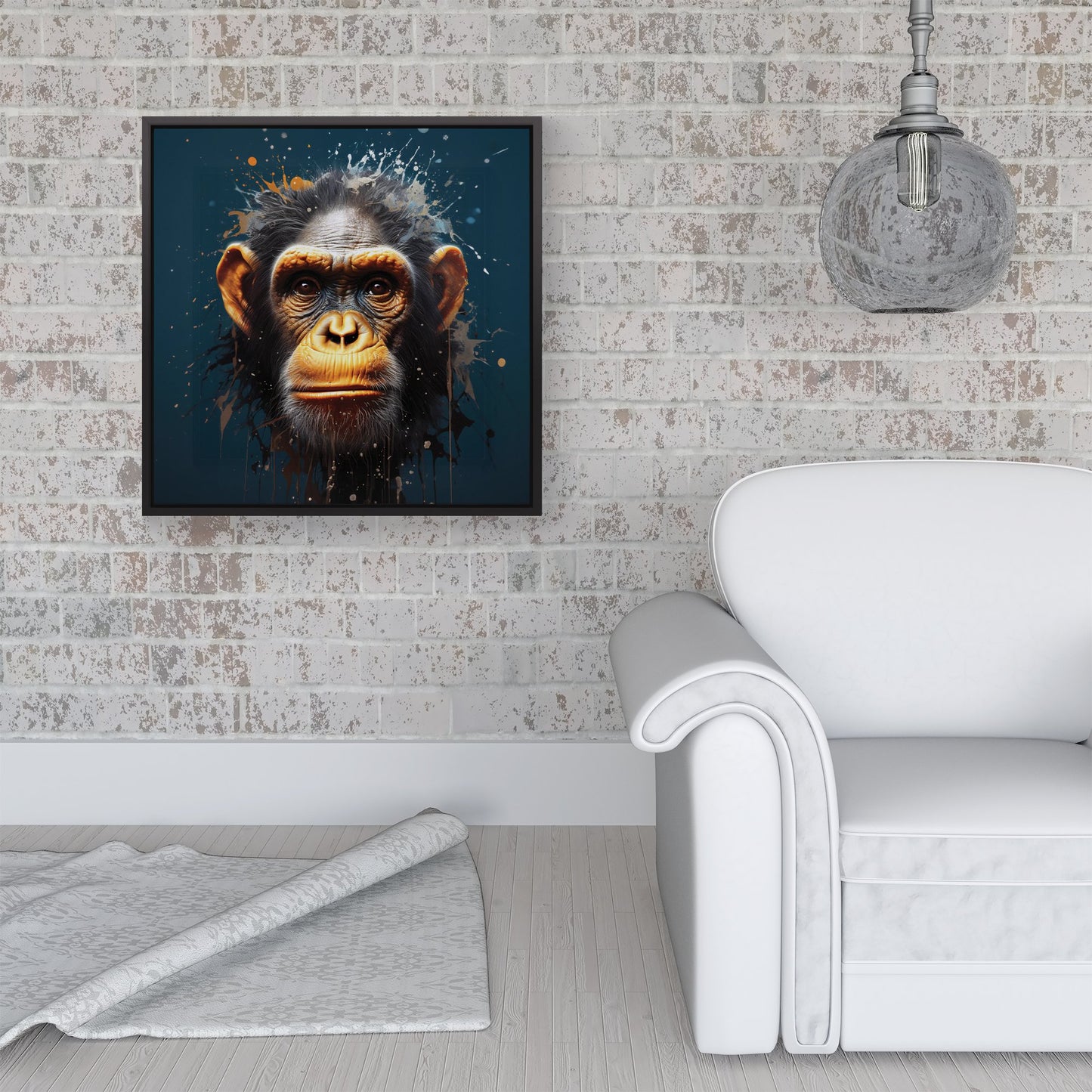 Splashart Realistic Monkey Face Framed Canvas