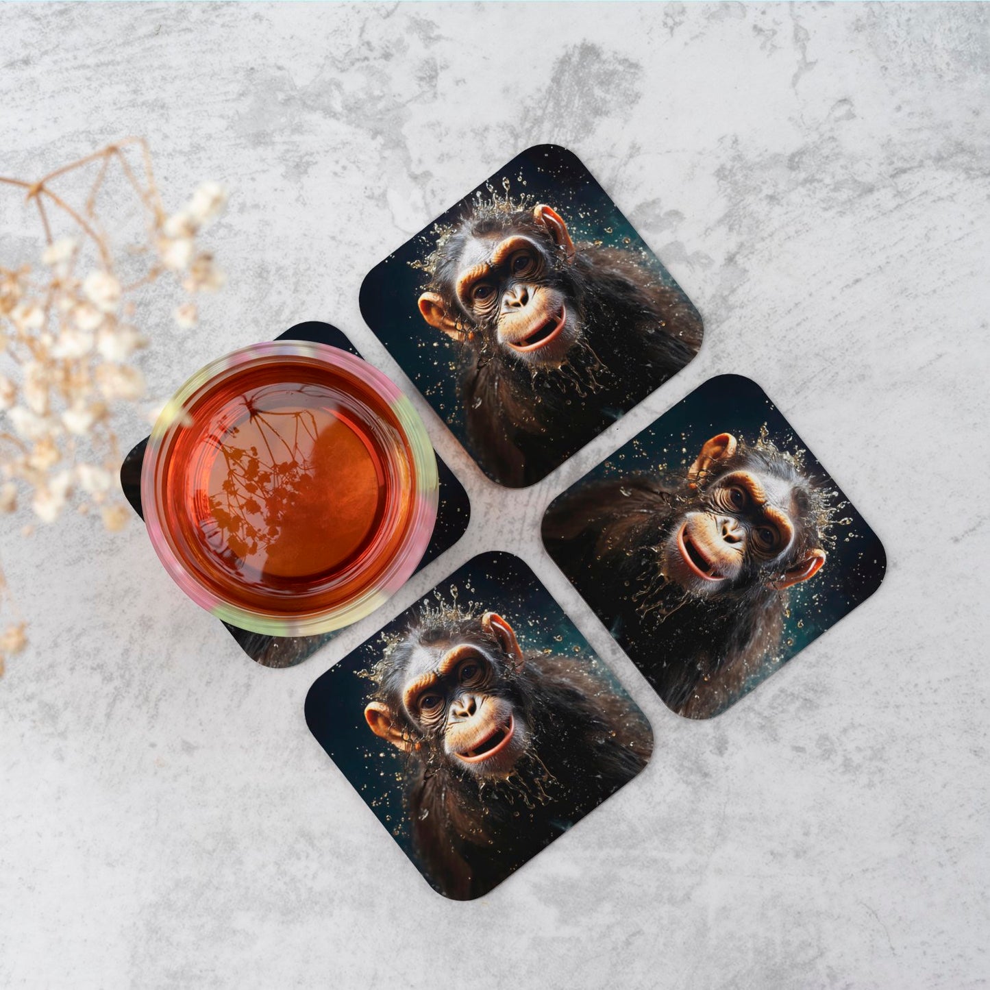 Realistic Monkey Face Splashart Coasters