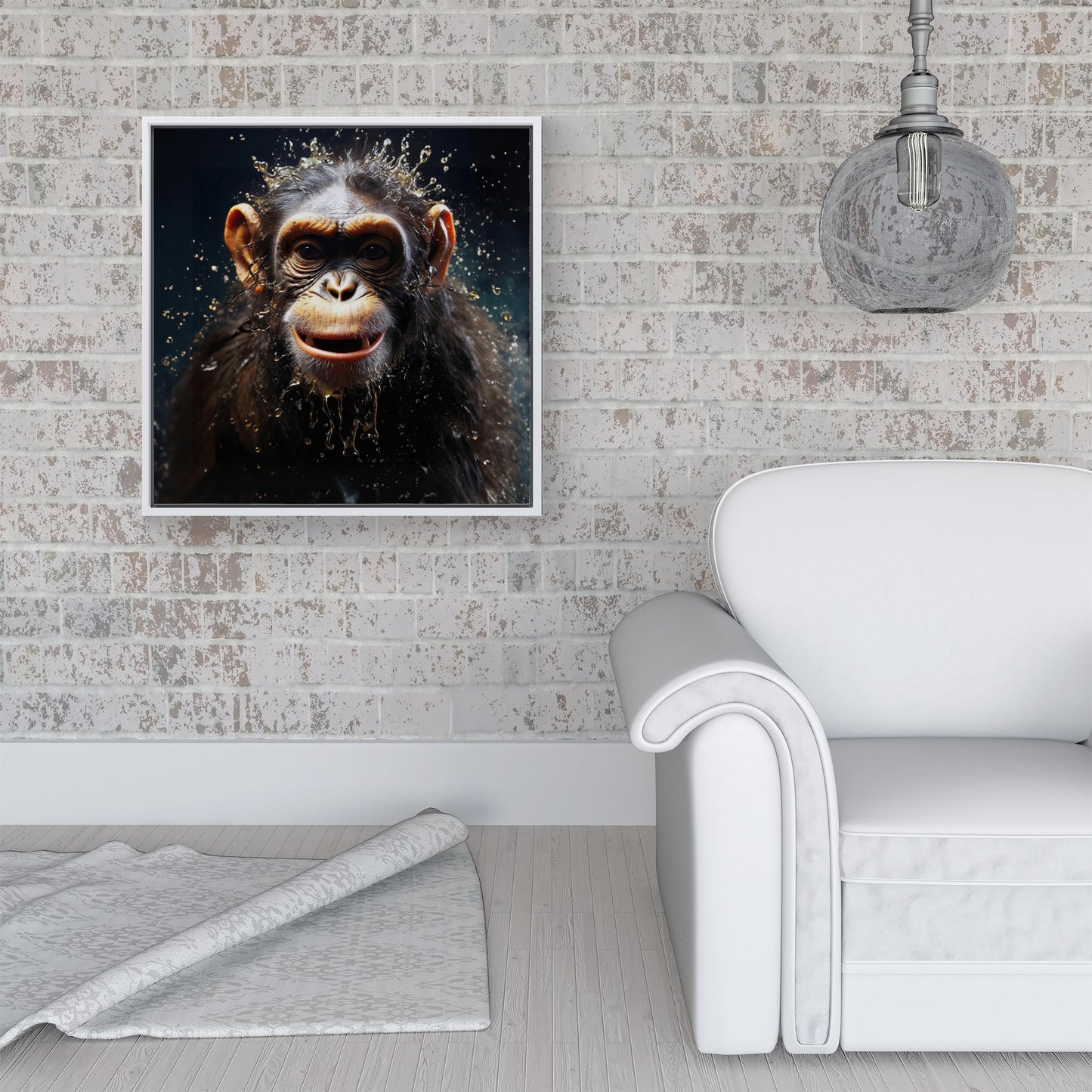 Realistic Monkey Face Splashart Framed Canvas