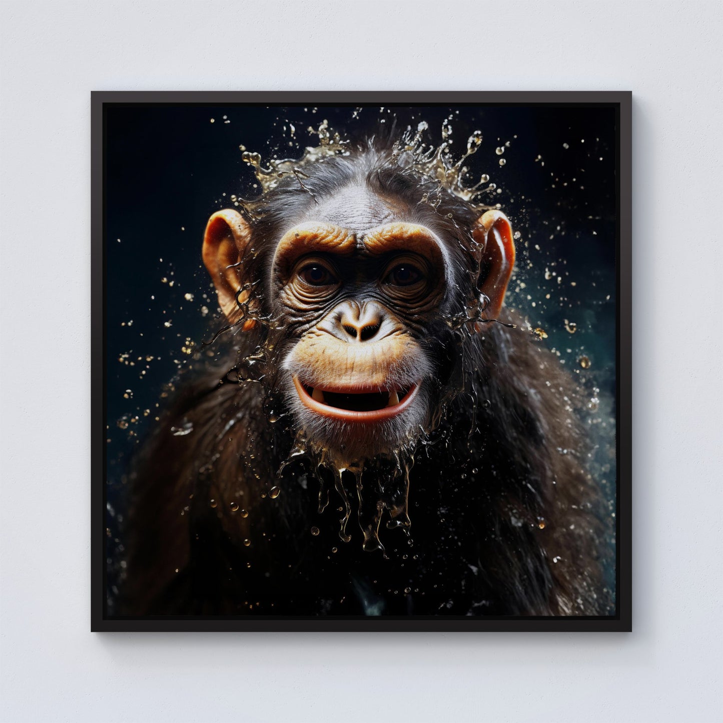 Realistic Monkey Face Splashart Framed Canvas