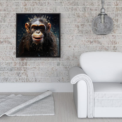 Realistic Monkey Face Splashart Framed Canvas