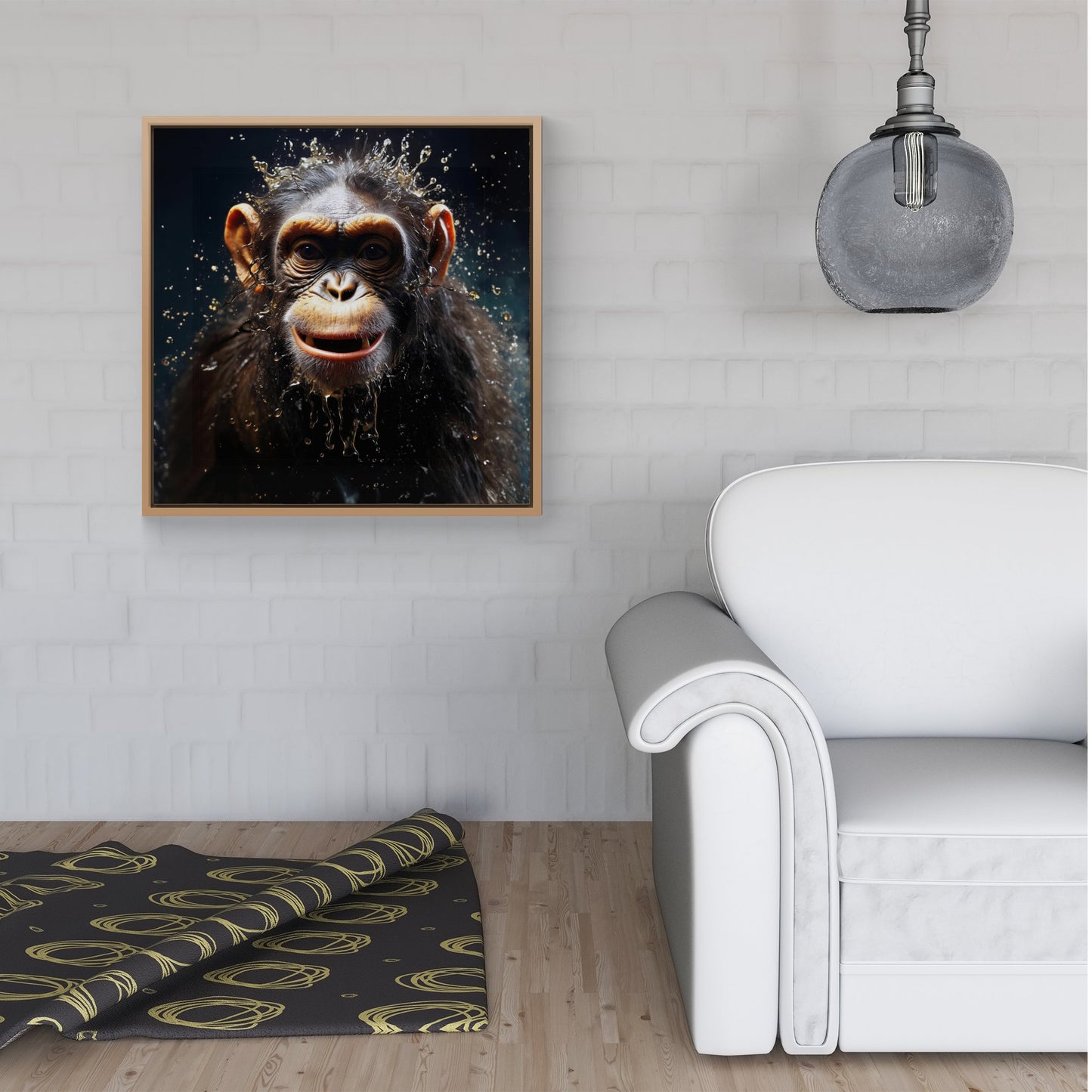 Realistic Monkey Face Splashart Framed Canvas