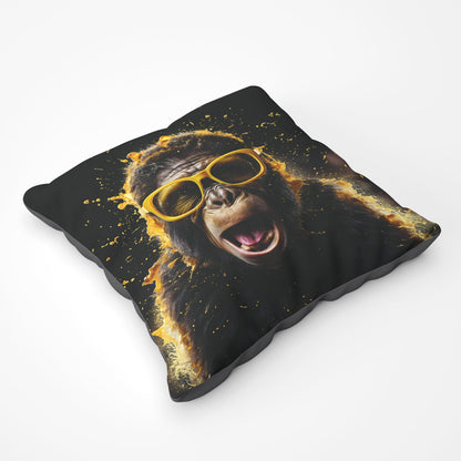 Splashart Monkey Face With Yellow Glasses Floor Cushion