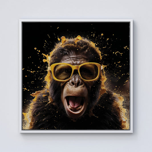 Splashart Monkey Face With Yellow Glasses Framed Canvas