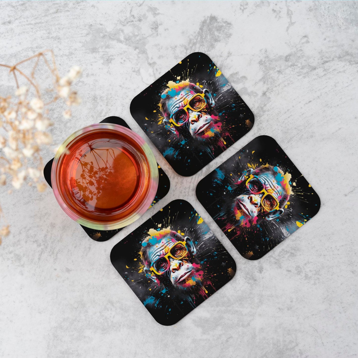 Coloured Splashart Monkey Face Coasters