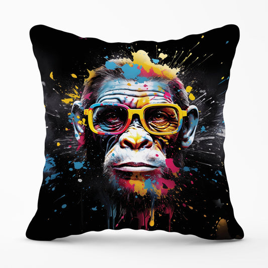Coloured Splashart Monkey Face Outdoor Cushion