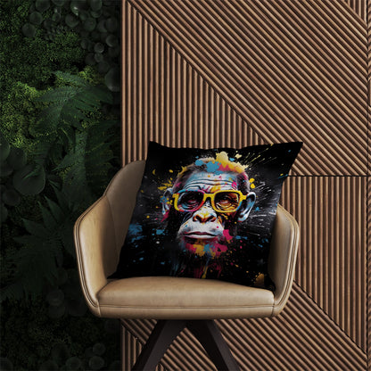 Coloured Splashart Monkey Face Outdoor Cushion