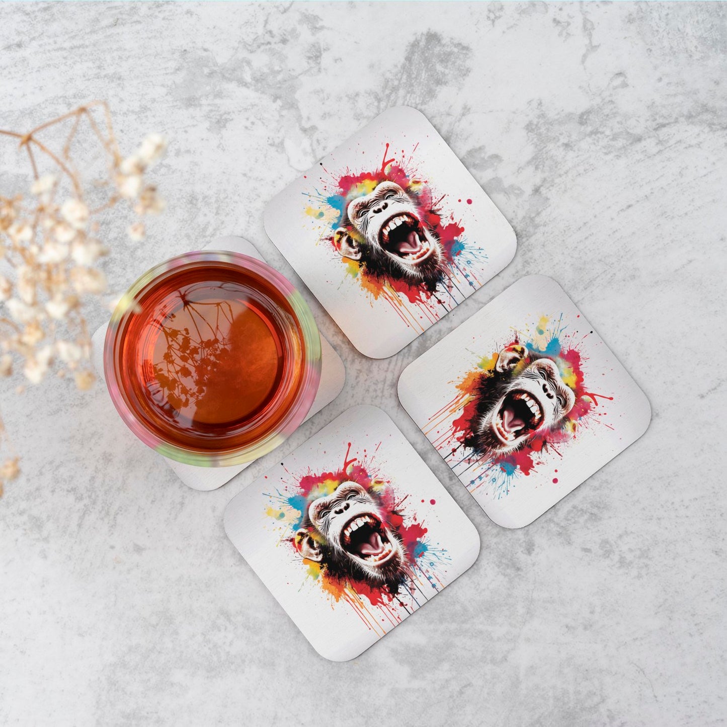 Coloured Splashart Crazy Monkey Face Coasters