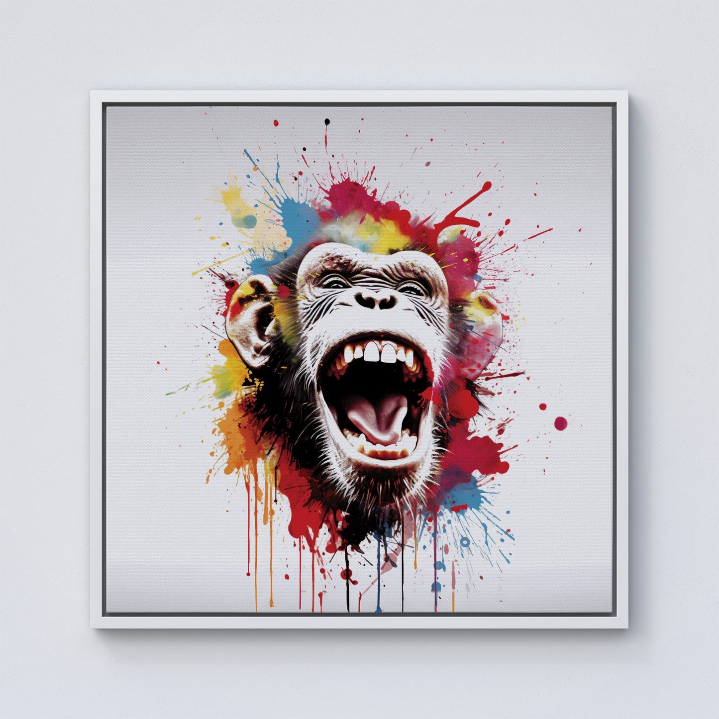 Coloured Splashart Crazy Monkey Face Framed Canvas