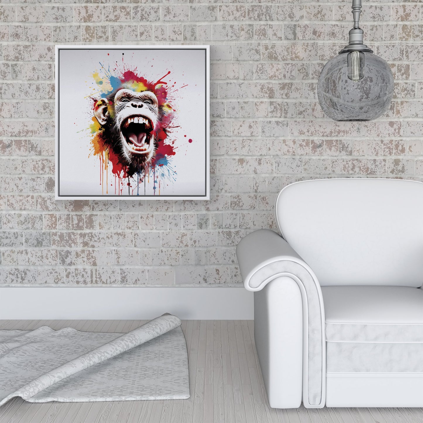 Coloured Splashart Crazy Monkey Face Framed Canvas