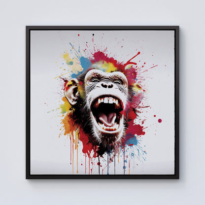 Coloured Splashart Crazy Monkey Face Framed Canvas