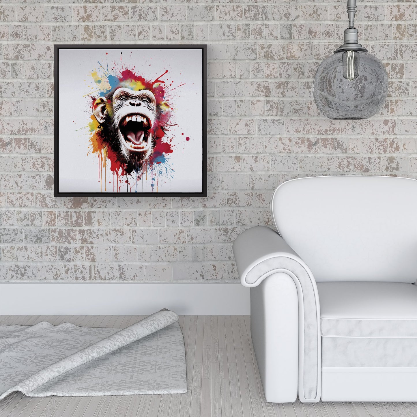 Coloured Splashart Crazy Monkey Face Framed Canvas