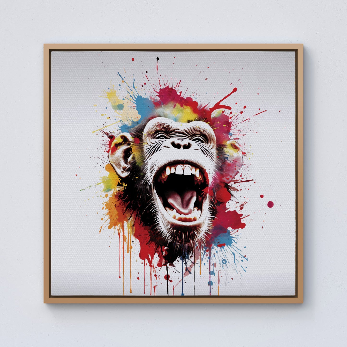 Coloured Splashart Crazy Monkey Face Framed Canvas